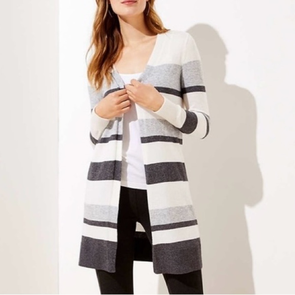 Ann Taylor Loft NEW Colorblock Striped Wool Blend Cardigan Sweater Sz M